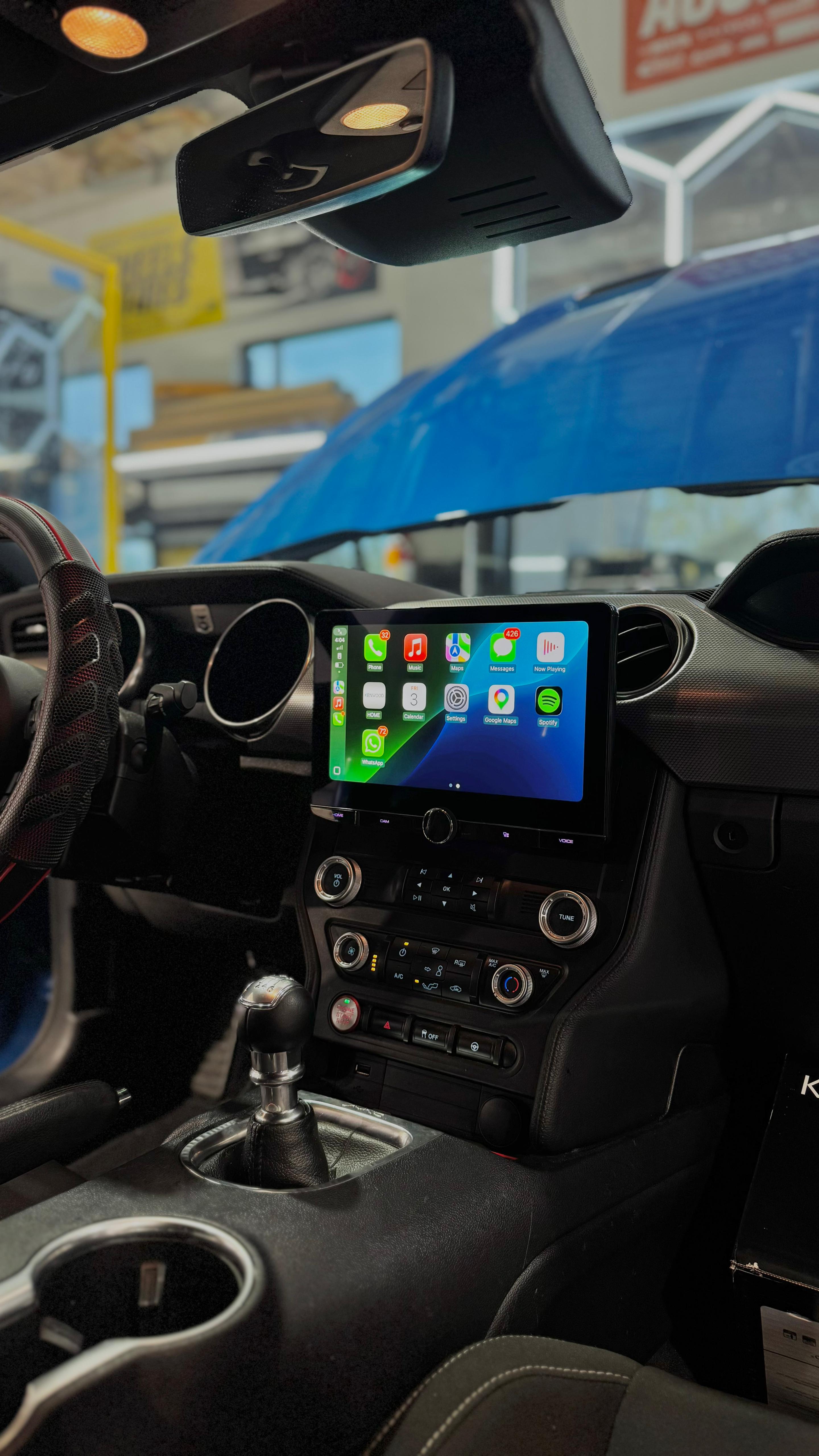 Mustang with Kenwood Apple CarPlay screen — after